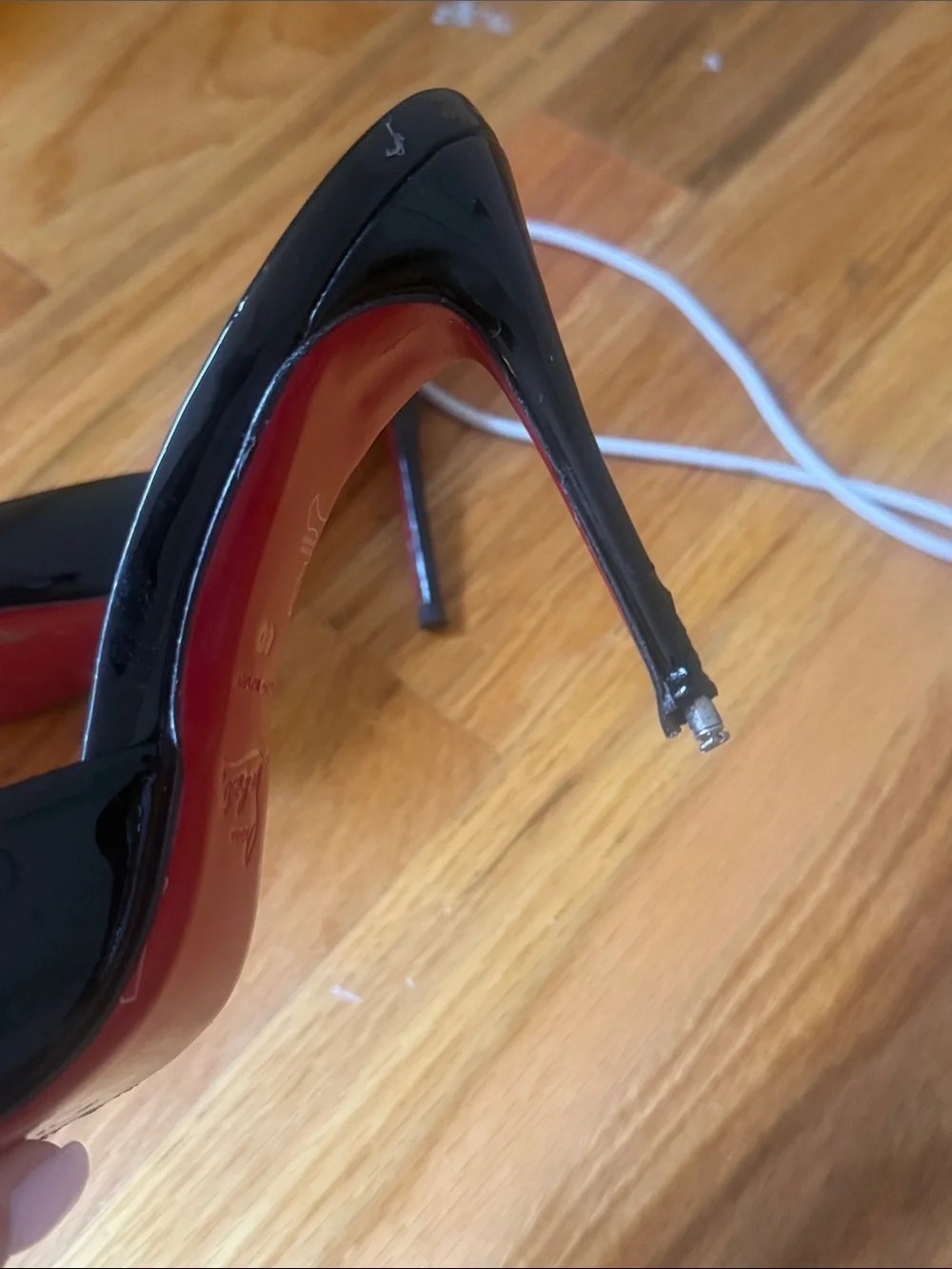 Black Patent Stiletto Heel with Red Sole